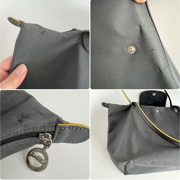 Authentic Longchamp Le Pliage Club Shoulder Shopping Tote – Gray w/ Yellow trim - Picture 14 of 16